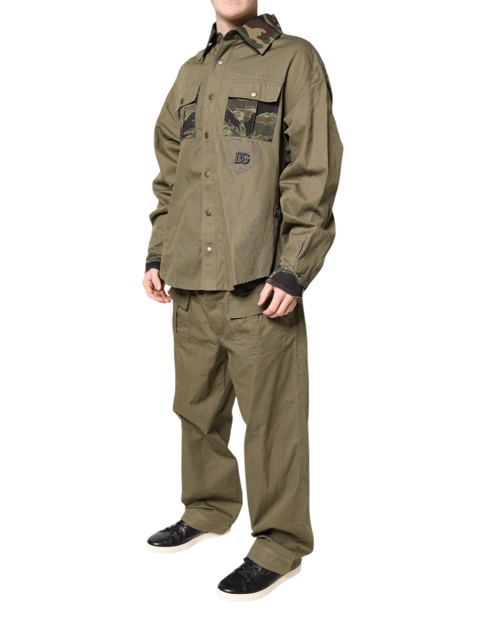 Dolce & Gabbana Brown Cotton Stretch Shirt and Trousers Leisure Set